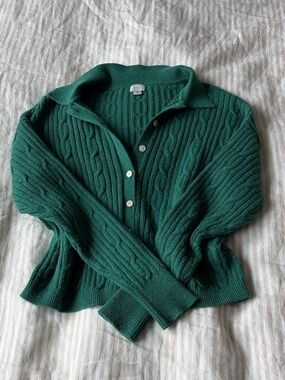 Forest Green Cable Knit Button-Up Sweater